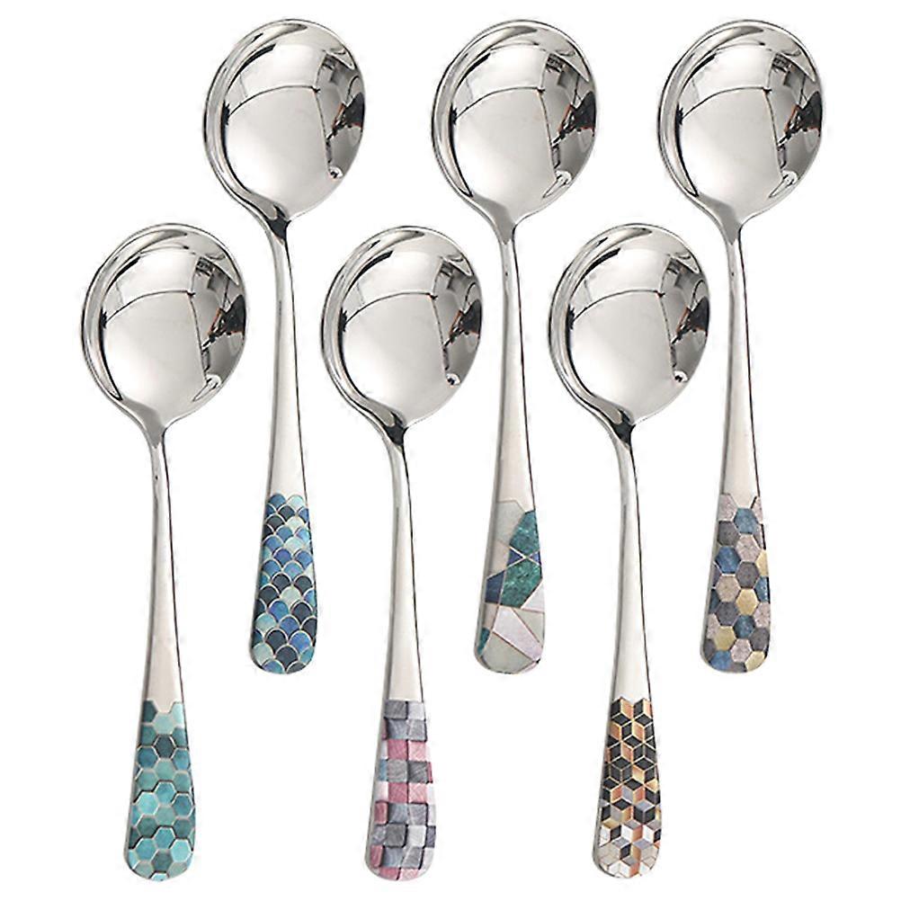Japanese Stanless Steel Spoons Soup Spoons Celebration Use Multicolor 6Pcs