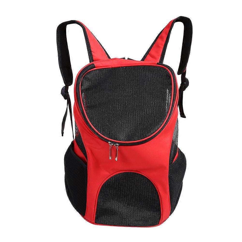 Outdoor Cat Dog Pet Backpack Travel Carrier Ventilated Mesh Double Shoulder Bag(Red)