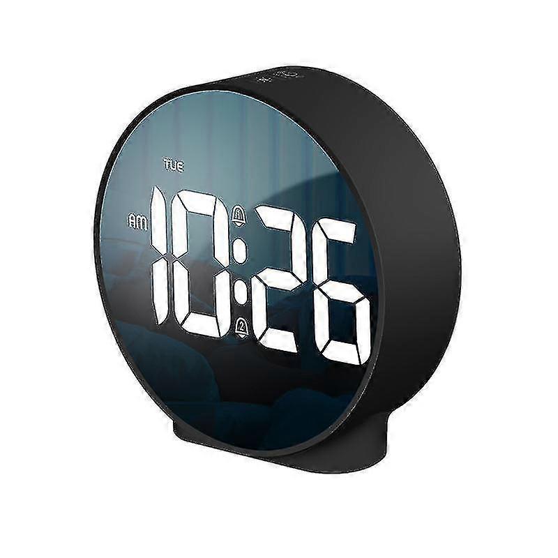 Black Small Digital Alarm Clock LED Desk Travel Electronic Clock Dual Alarm Snooze Dimmable 12/24h Week Display 4inch