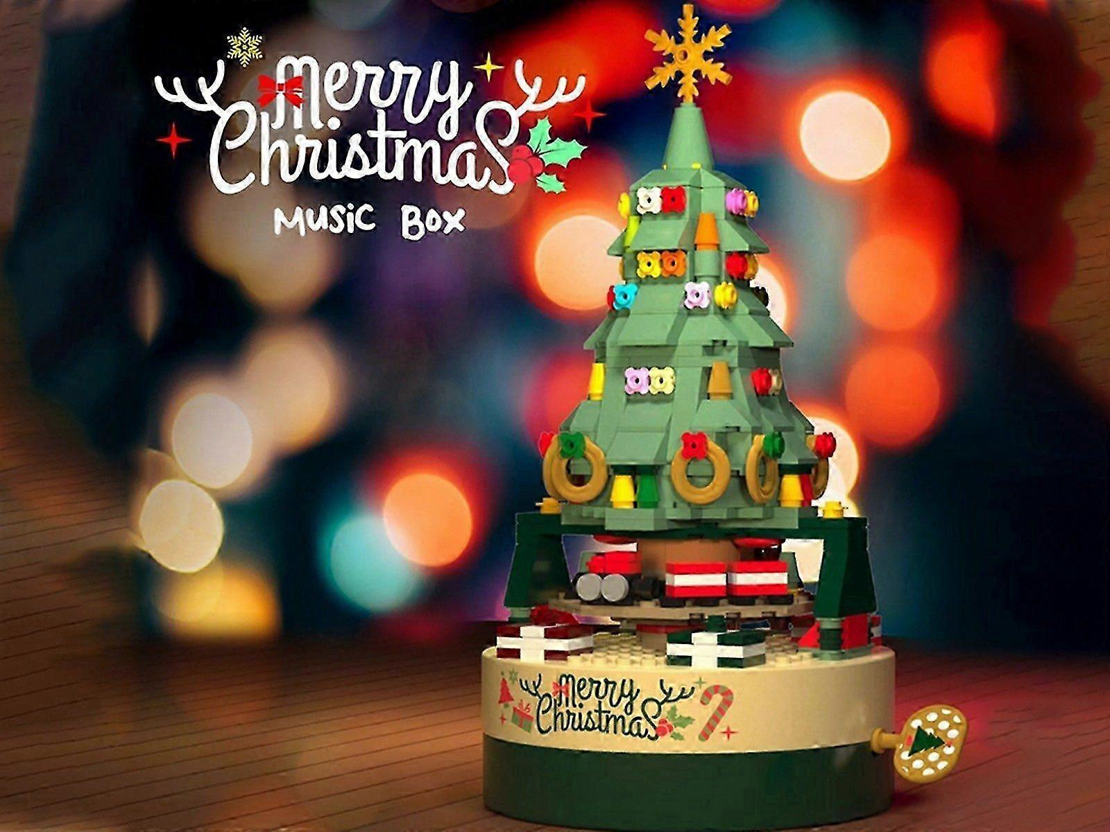 Ensemble Arbre de Noël Building Block Kits Rotatif Noël Boîte à musique mécanique