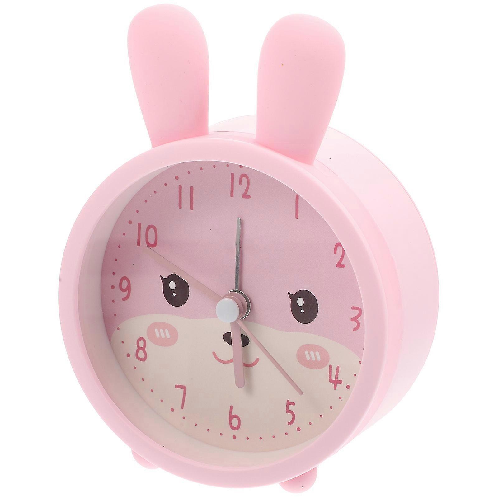 Cute Rabbit Ear Alarm Clock with Night Light, Non Ticking Desk Clock for Bedroom and Office Decor, Requires Batteries (Not Included)