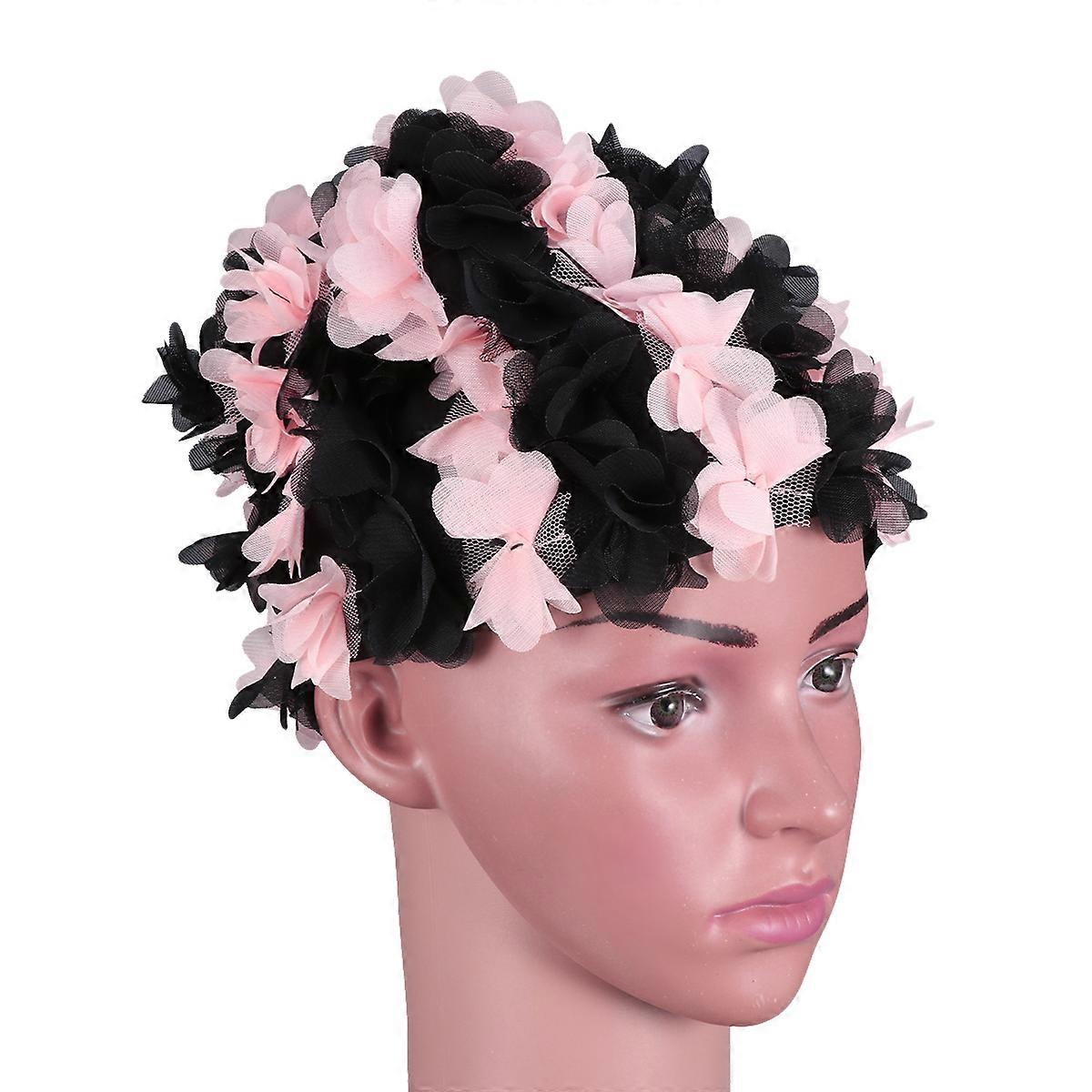 Flower Petals Shaped Swim Cap Fashion Forward For Swimming Bathing Black Skin Color Nylon Material 1Pack