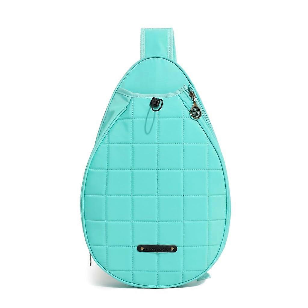 Green tennis racket shoulder bag with multiple compartments, carrying case for tennis and badminton rackets