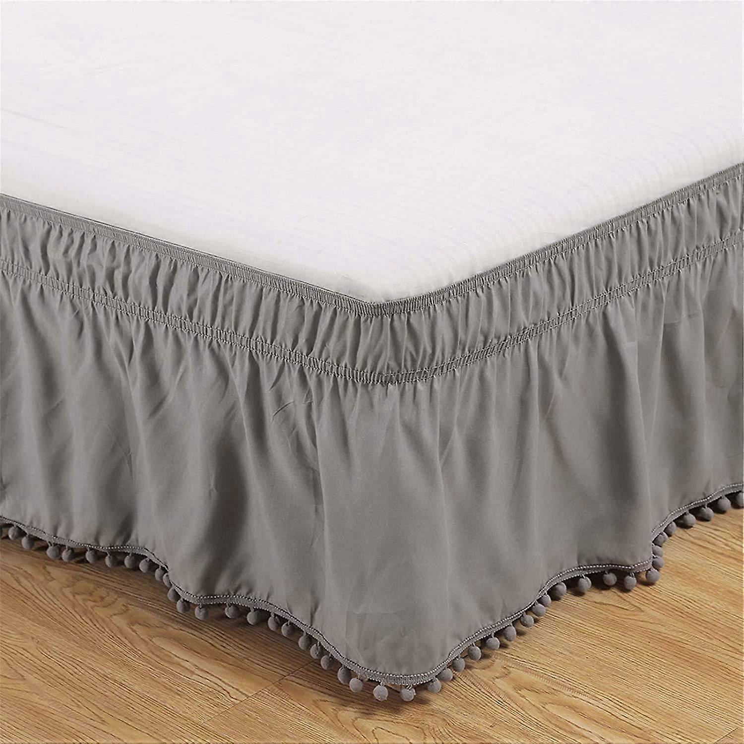 Bed Skirts 180x200/160x200 Grey with Ruffles, Elastic, Silky Soft, Wrinkle-Free, Classic Style, Size 153x203