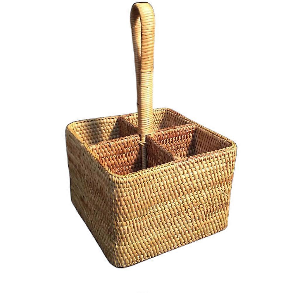 Rattan Woven Storage Basket for Home Use Light Brown 18*13.5*15cm Handmade Organization 1PC