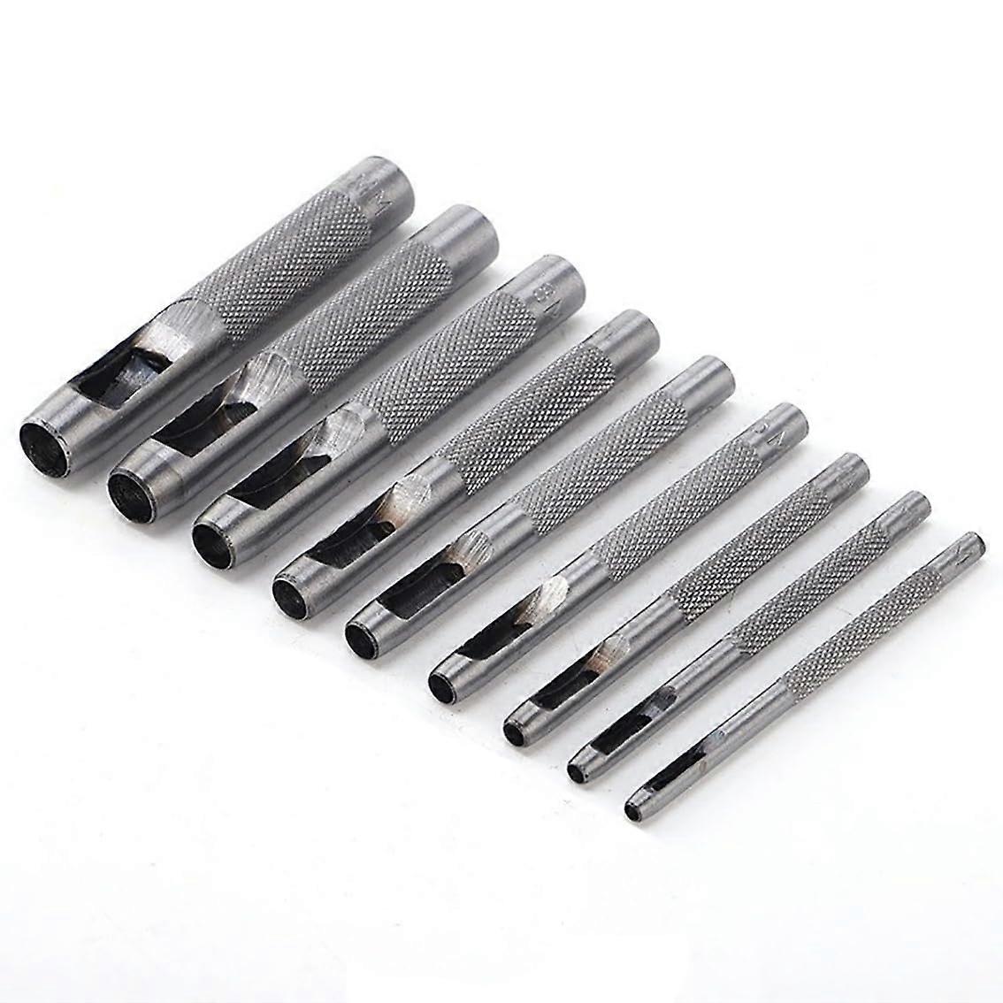 Leather Hole Punch Set, Durable Round Leather Hole Tool, Heavy-Duty for Leather and Canvas Projects, Silver, 9-Piece