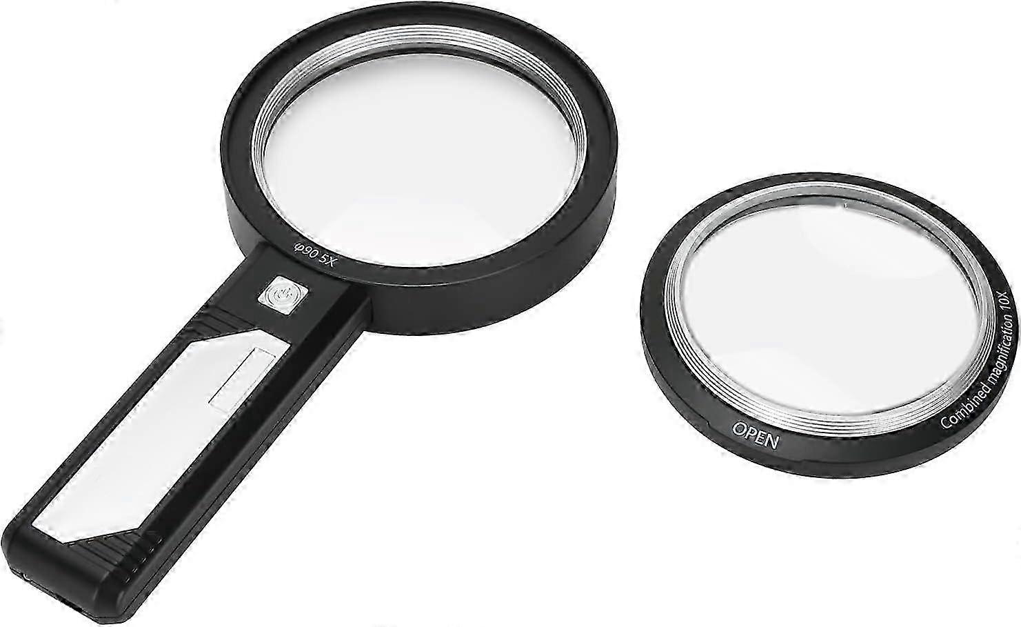 5x Lighted Handheld Reading Magnifier with 6 LED Lights & 2 UV Lamps - High Definition 90mm Lens for Clear Vision & Detail Enhancement
