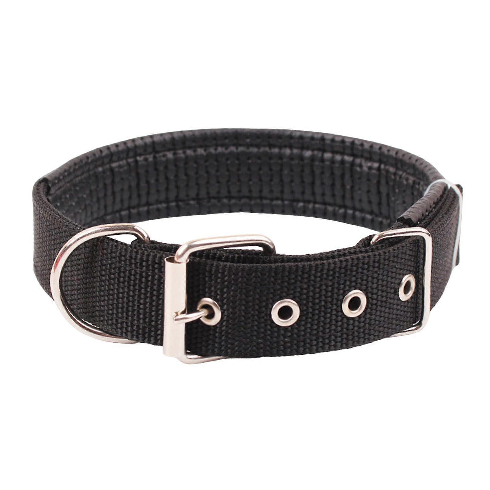 Comfortable Puppy Collar Adjustable Nylon Dog Neck Collar with Traction Ring Durable Pet Supplies Black Size L