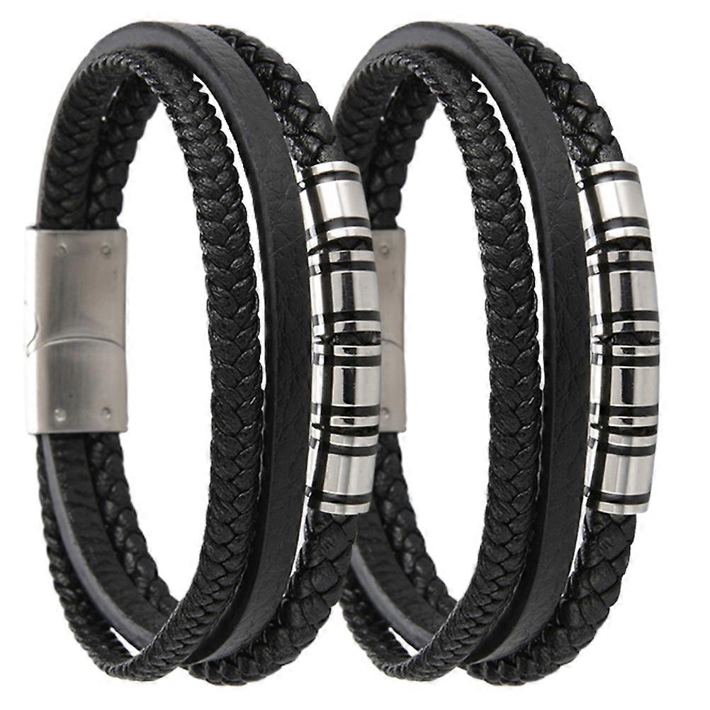 Men's Lightweight Knit Multilayer Bracelet with Stainless Steel – Comfortable Design for Travel, Parties, and Daily Wear – Express Your Unique Style