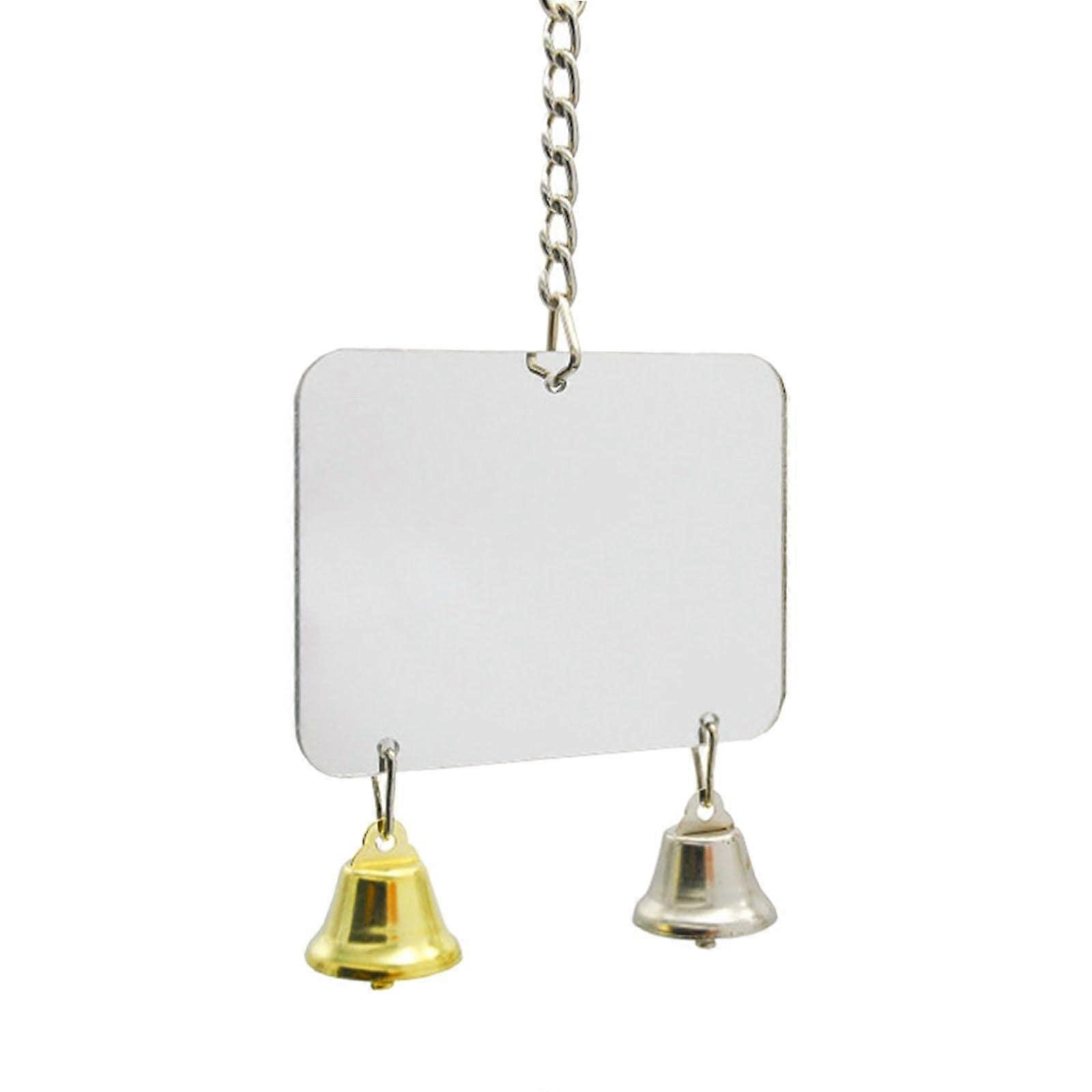 Bird Mirror Hanging Bell for Small Birds Decorative Toy 8.8 x 7 cm