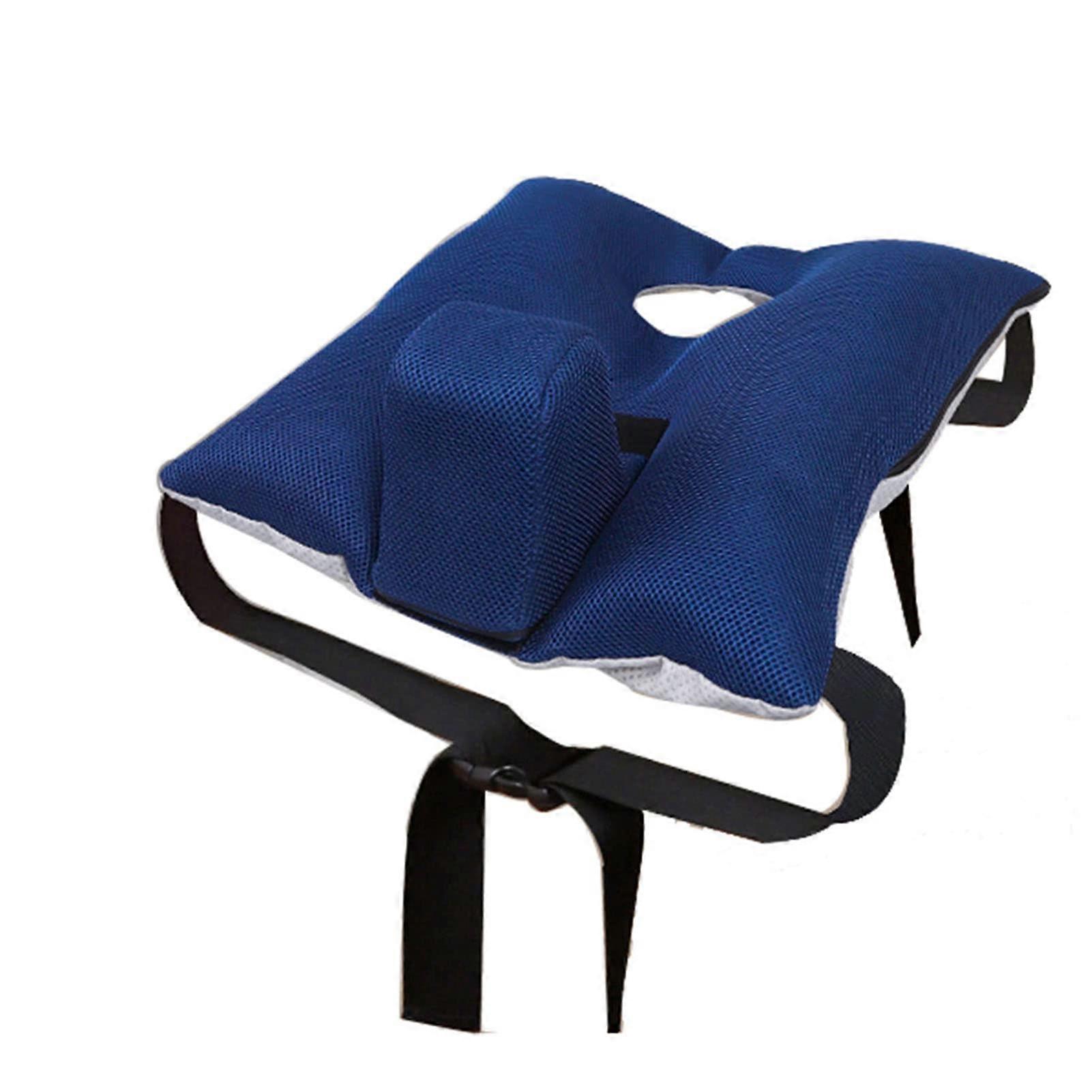 Wheelchair Cushion with Knob, Wheelchair Wedge Saddle Cushion, Pressure Relief Cushion with Removable Seat Belt, Breathable Fabric Blue