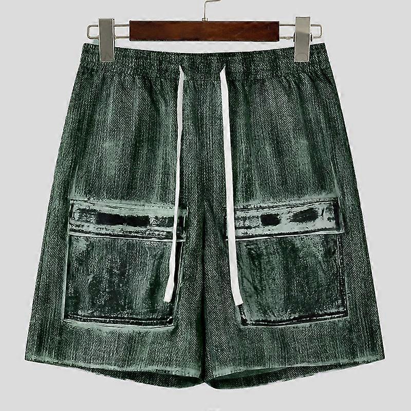INCERUN Men Vintage Elastic Waist Gradient Shorts Casual Patchwork Half Pants