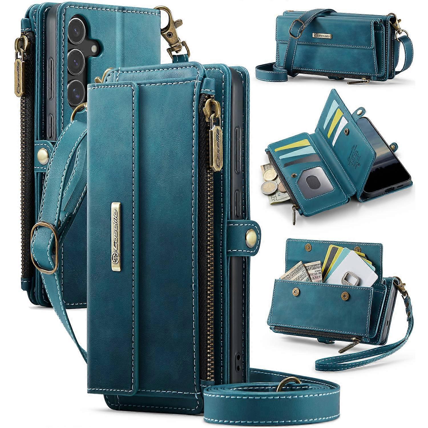 For Samsung Galaxy S24 FE Case CASEME C39 RFID Blocking Zipper Wallet Stand Leather Cover with Strap