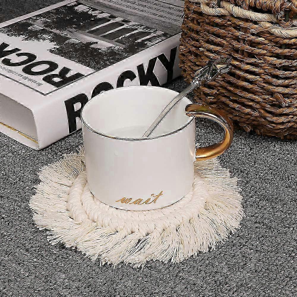 4-Pack Handmade Macrame Coasters Round Drinks Cotton Boho Woven Coaster Set hwy