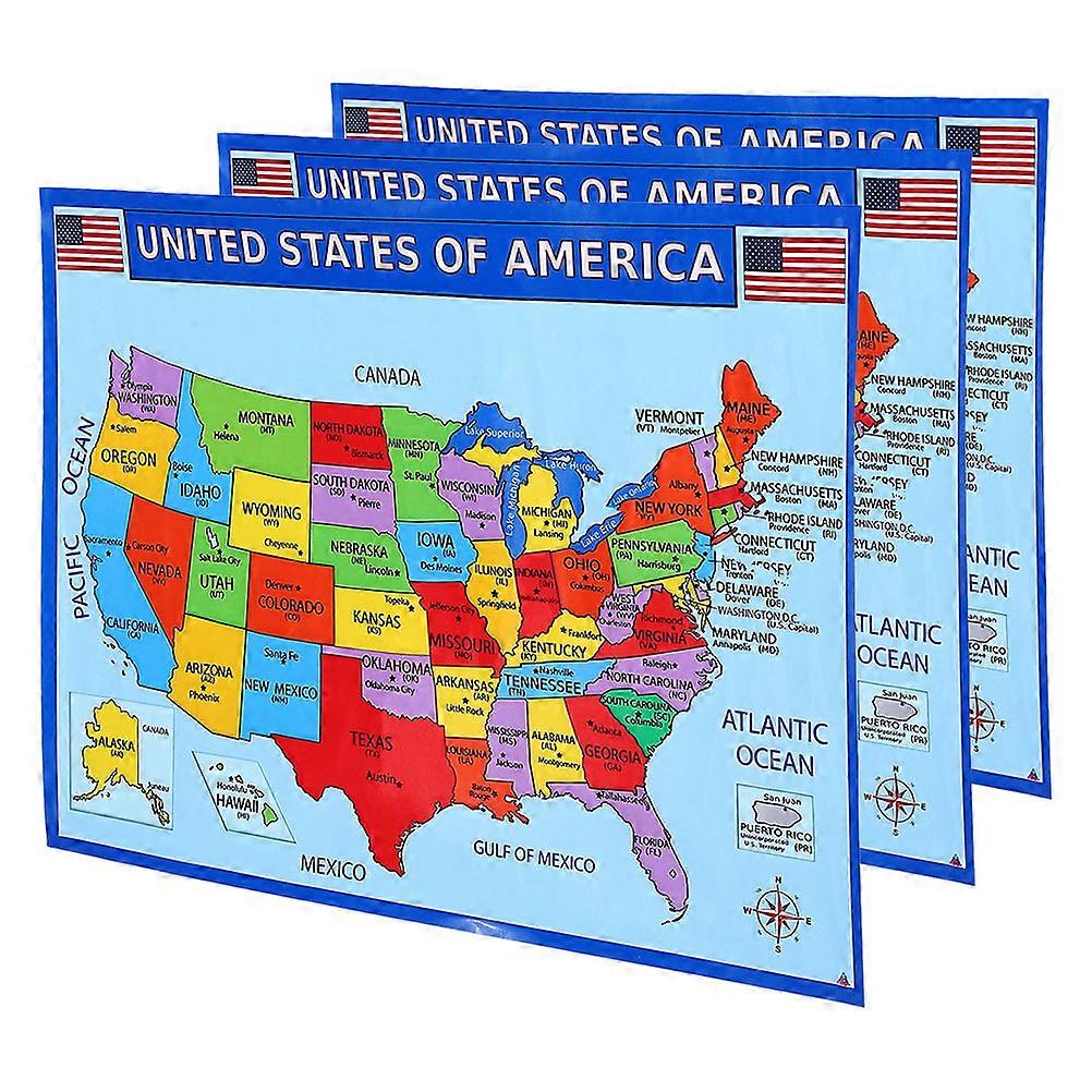 USA Map Poster with Artistic Design for Home Use High Definition UV Paper Assorted Color 3pcs