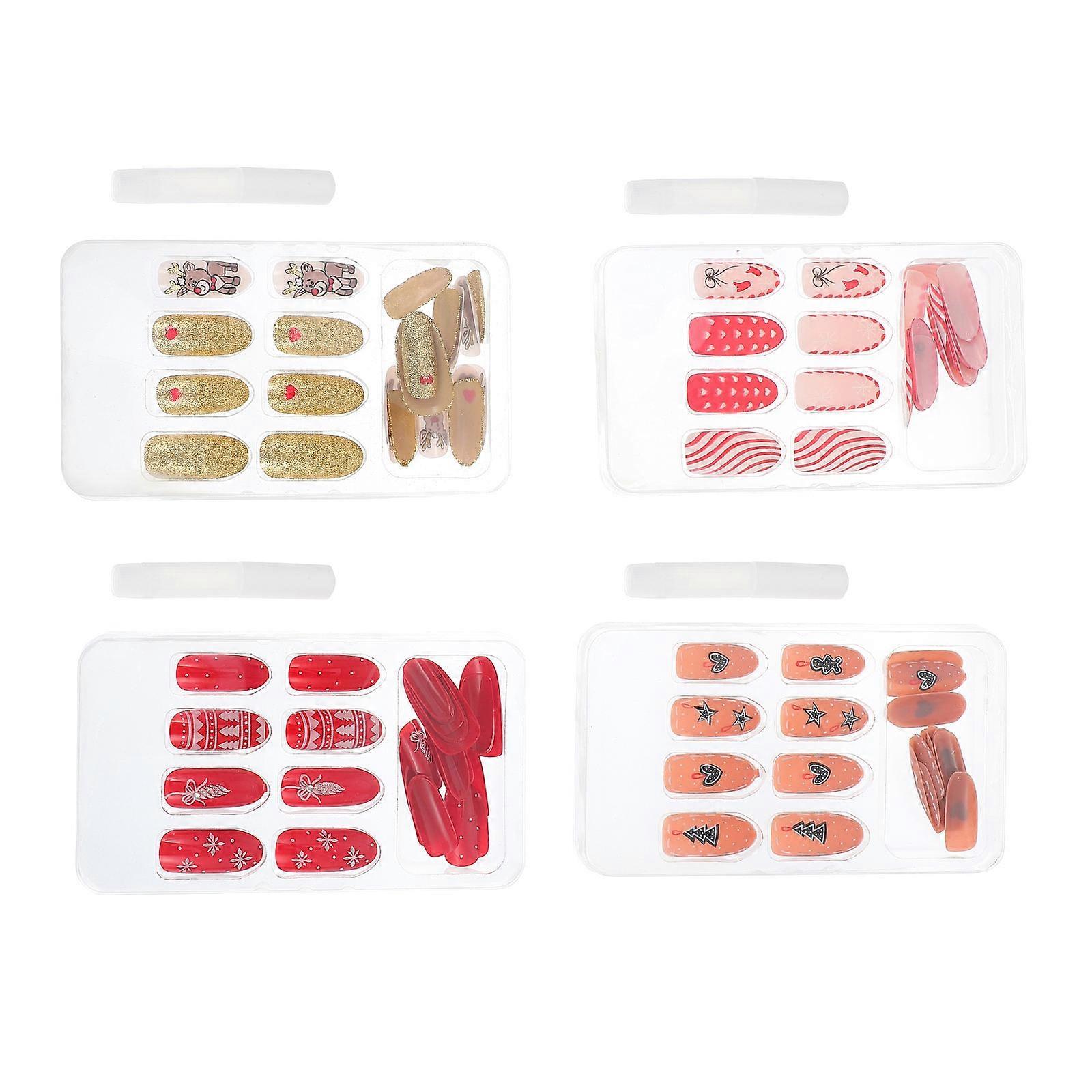 Elegant Christmas Party False Nails Set For Women 11.3X6.5X1CM Featuring Chic Design 4 Boxes