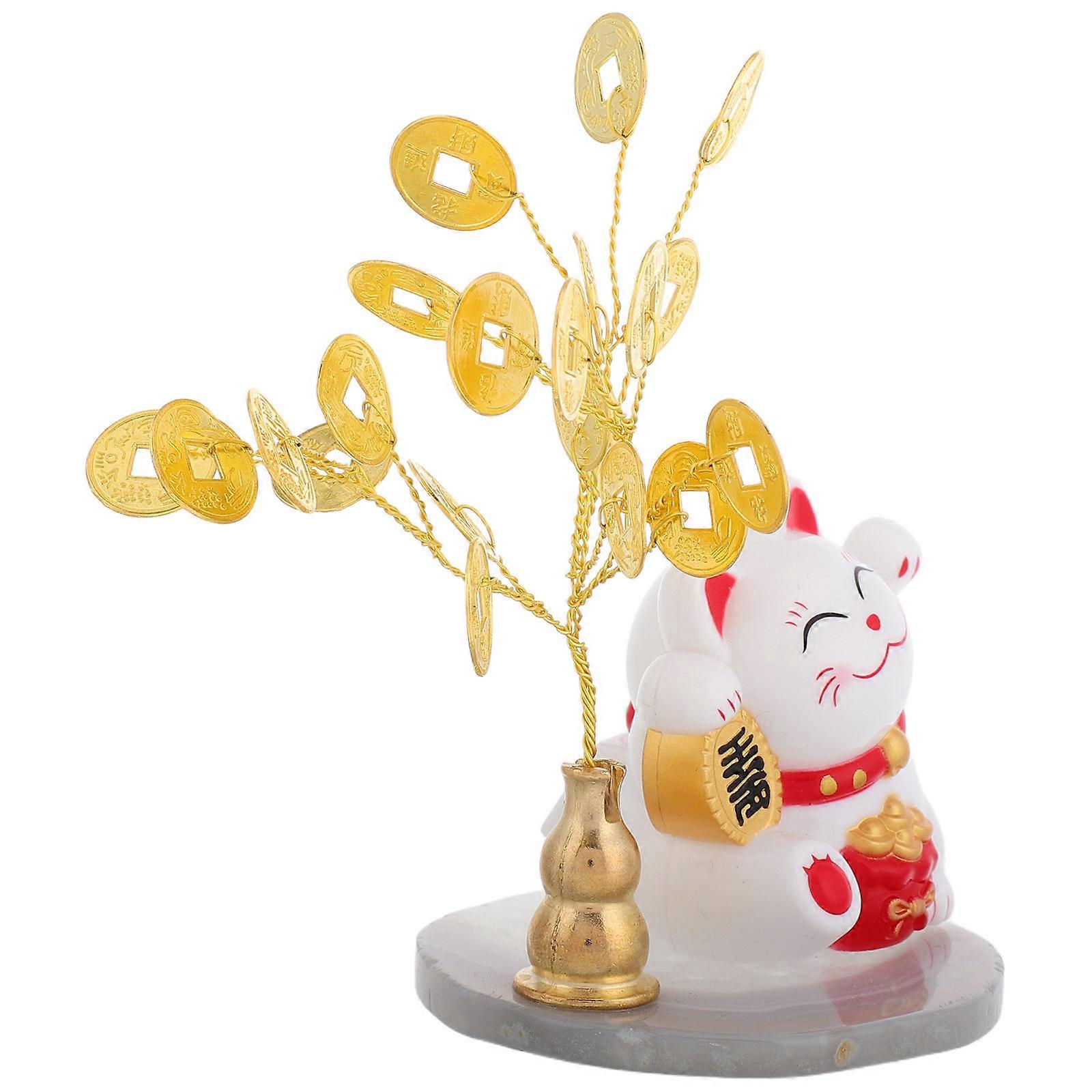 Cute Waving Money Cat Statue with Agate Slices Design for Home Decoration .5 Inches
