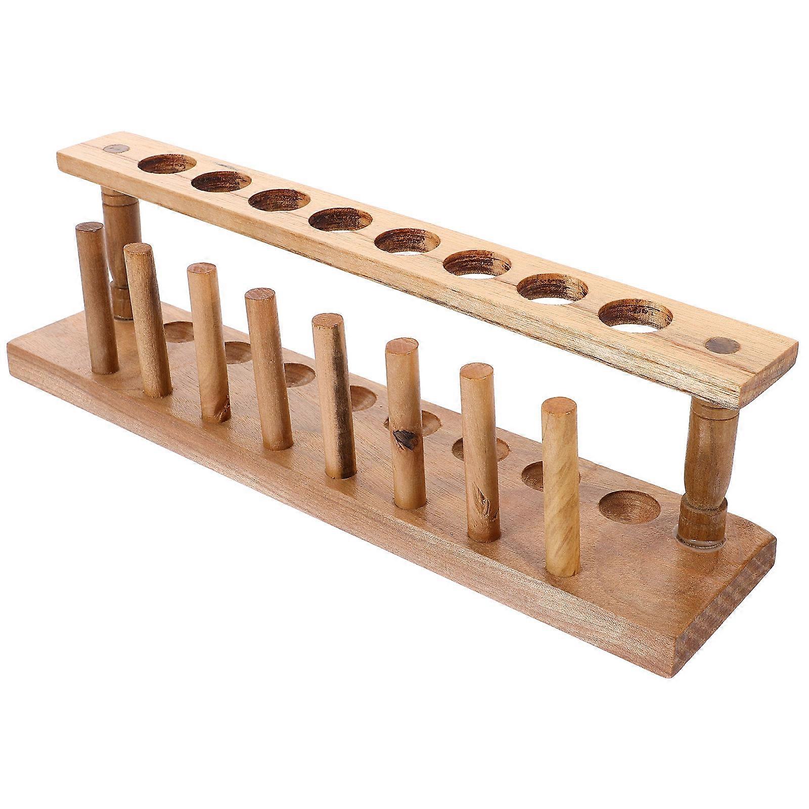 Wooden Test Tube Rack for Experiment Use Khaki Color 8 Holes Portable Tube Rack