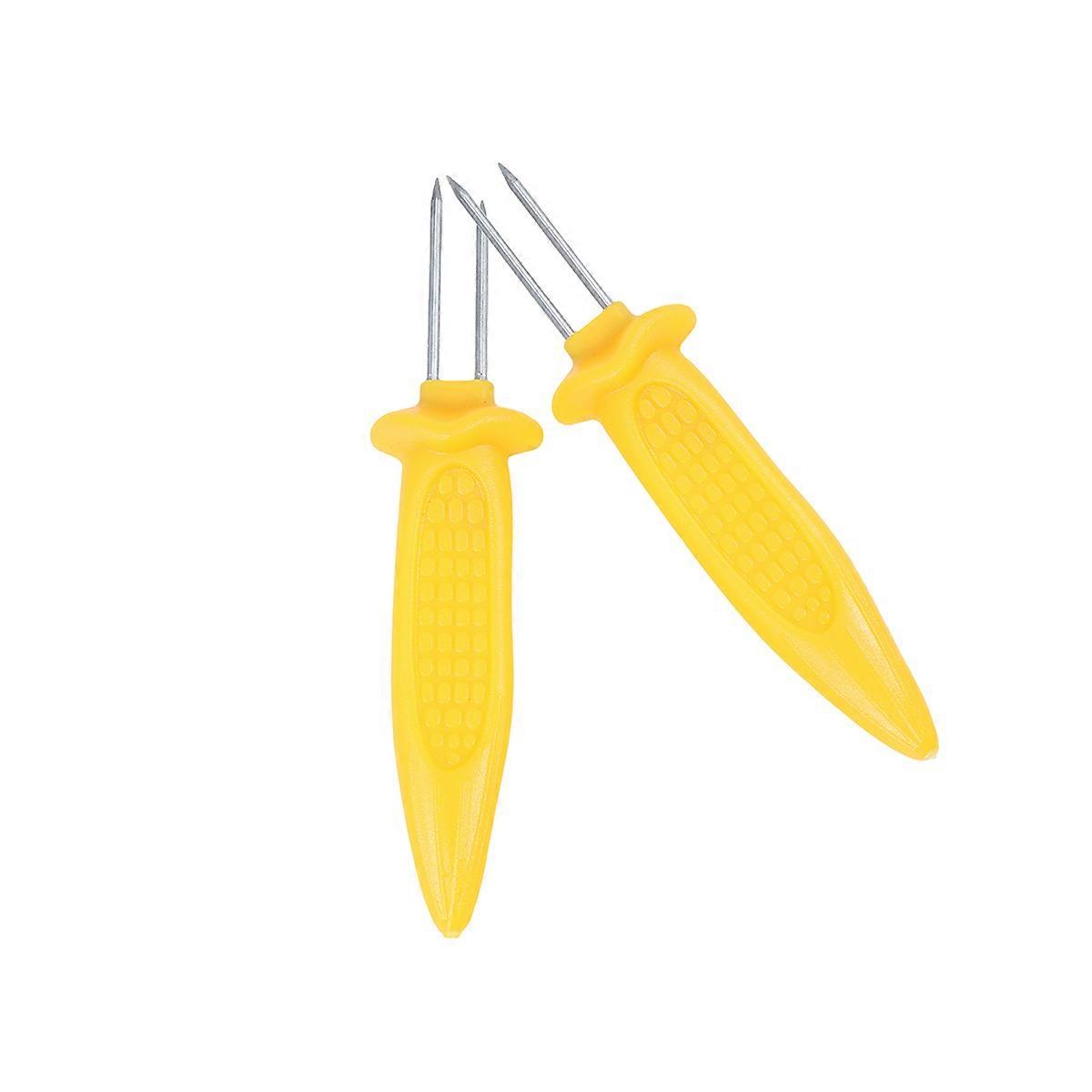 Stainless Steel CornShaped Handle Barbecue Forks with Double Prongs for Firm Grip and Even BBQ 5 Pieces Yellow