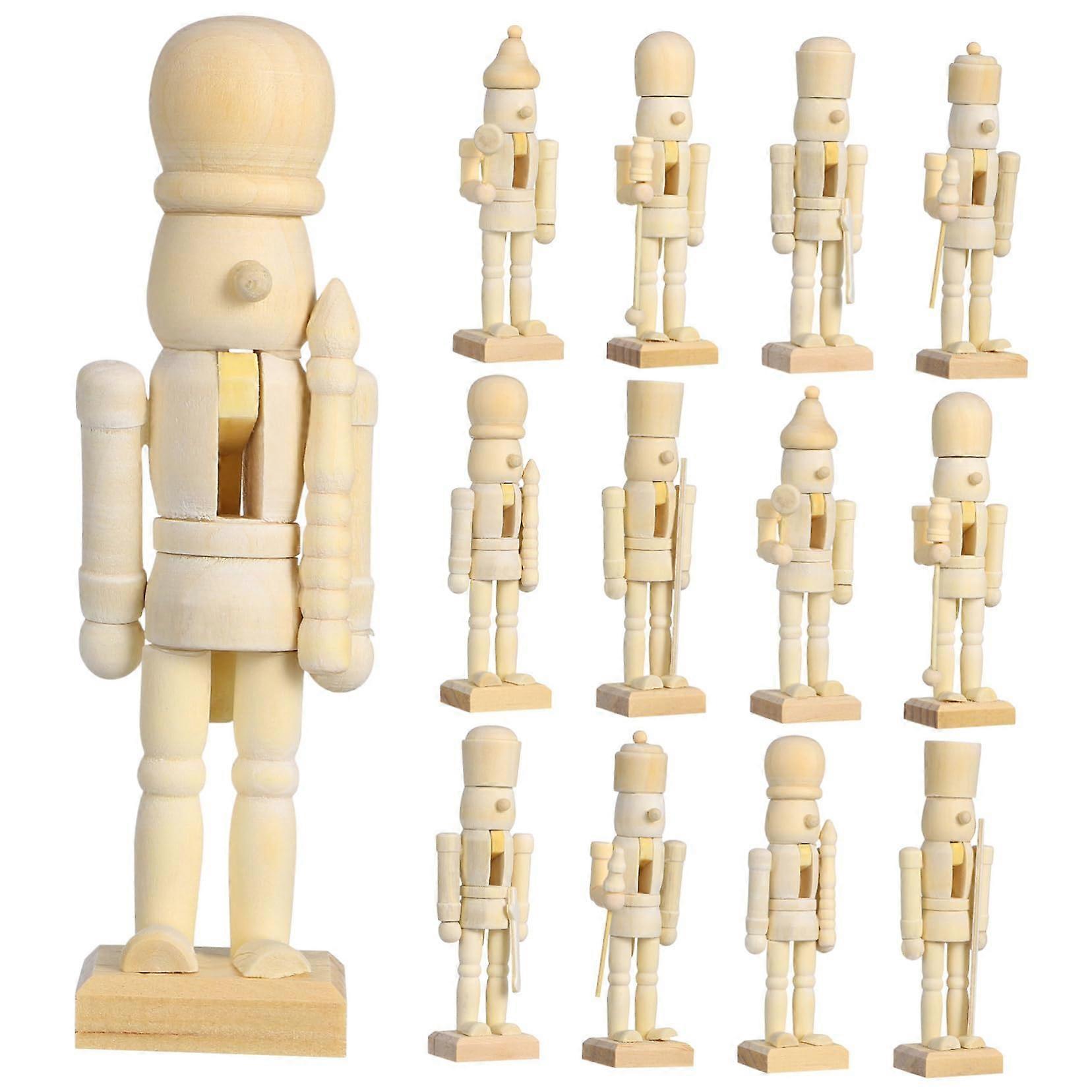 Wooden Desktop Nutcracker Ornament Set 12 Pieces for Christmas Craft Projects and Decor