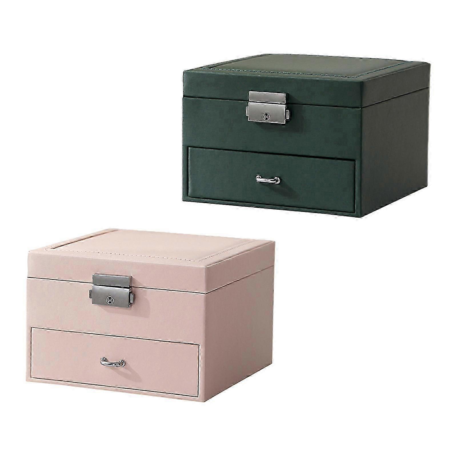 2x Jewellery Box Organiser Locking Double Layer Jewelry Case