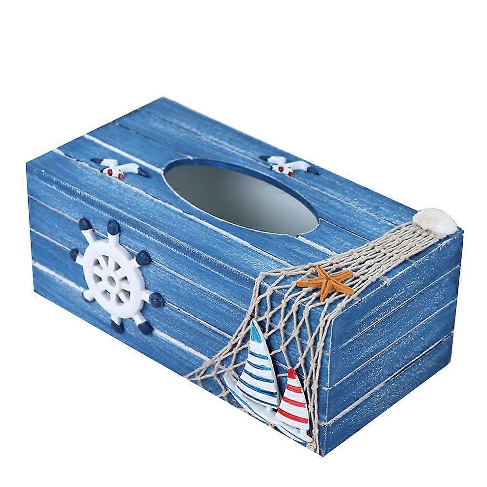 Mediterranean Tissue Box for Storage Use Crafted in Plastic Blue Color Fits Most Tissues 1PC