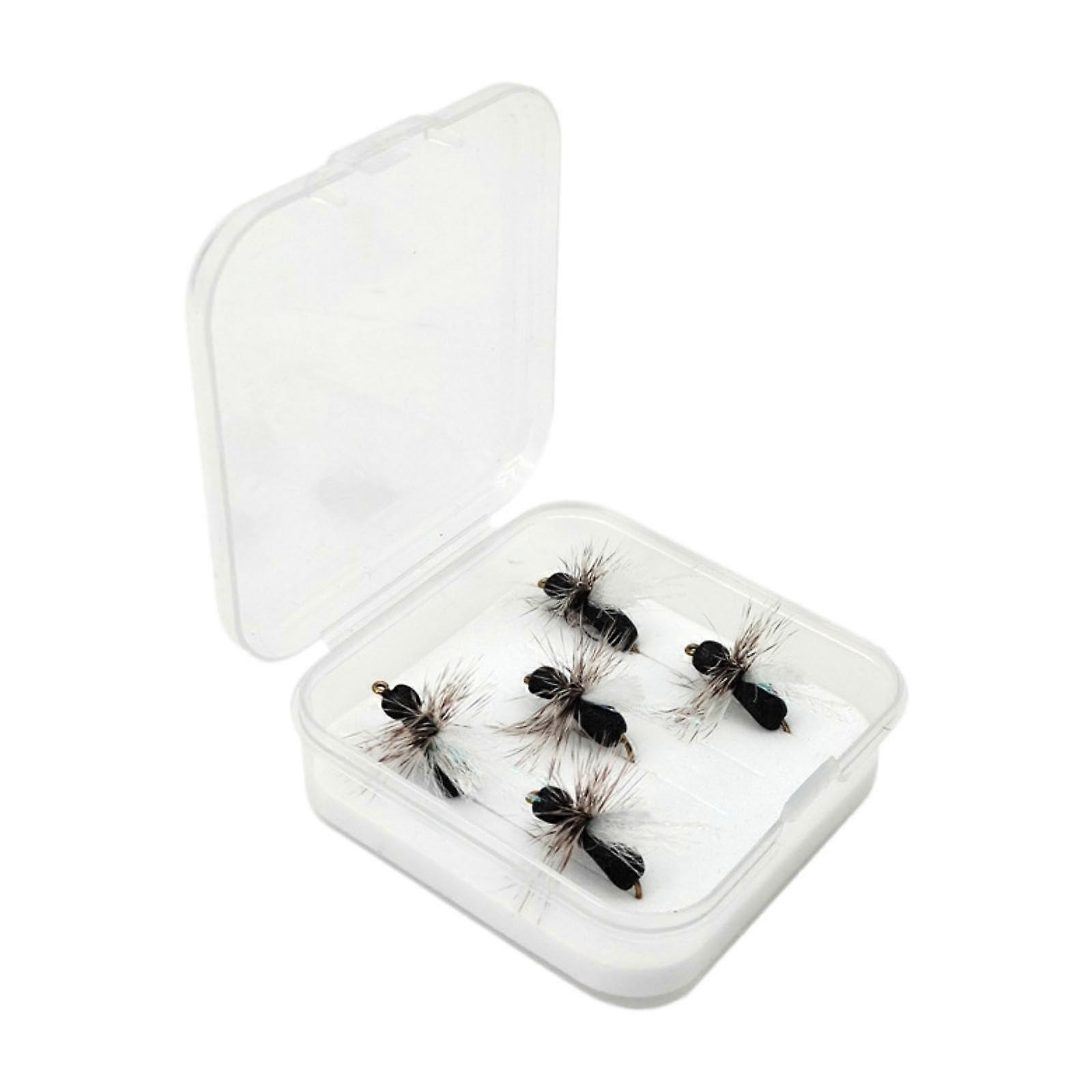 5-Pack Realistic Fly Float Dry Bait Fishing Lures with Hooks and Storage Box for Men and Women Anglers