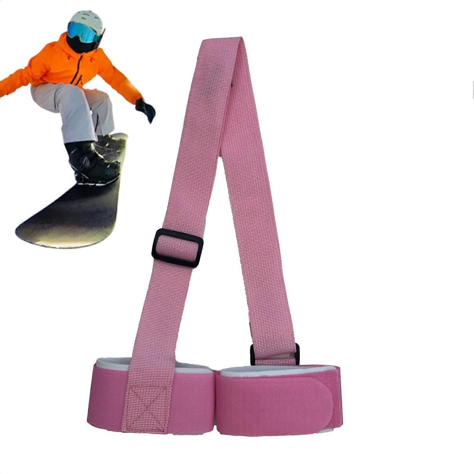 Pink adjustable nylon ski strap for shoulder carrying, comfortable portable ski holder with binding strap for mountain skis.