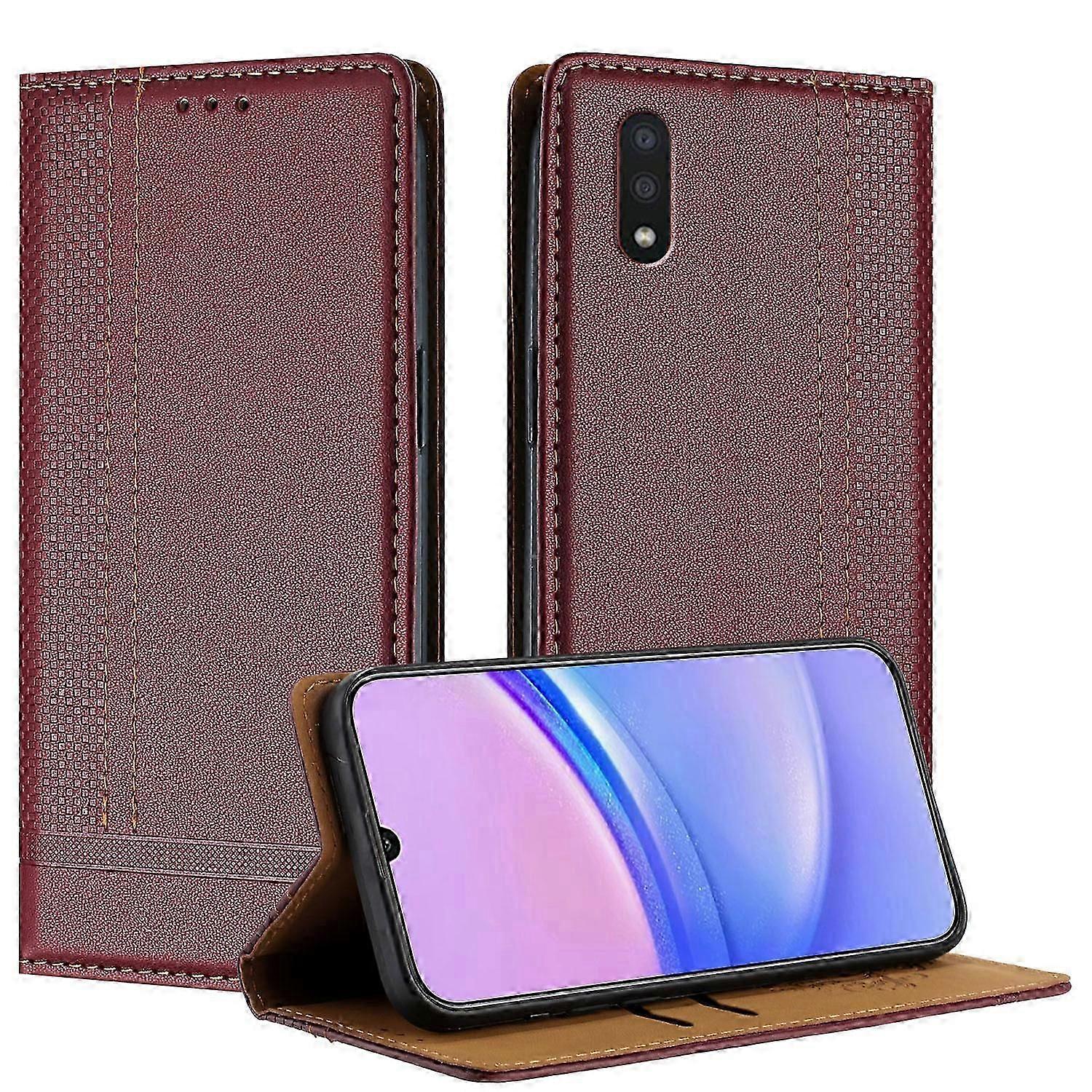 Case For Samsung Galaxy A01, Vintage Stitch Leather Wallet Case Card Slot Kickstand Magnetic Closure Shockproof Flip Folio Case Cover