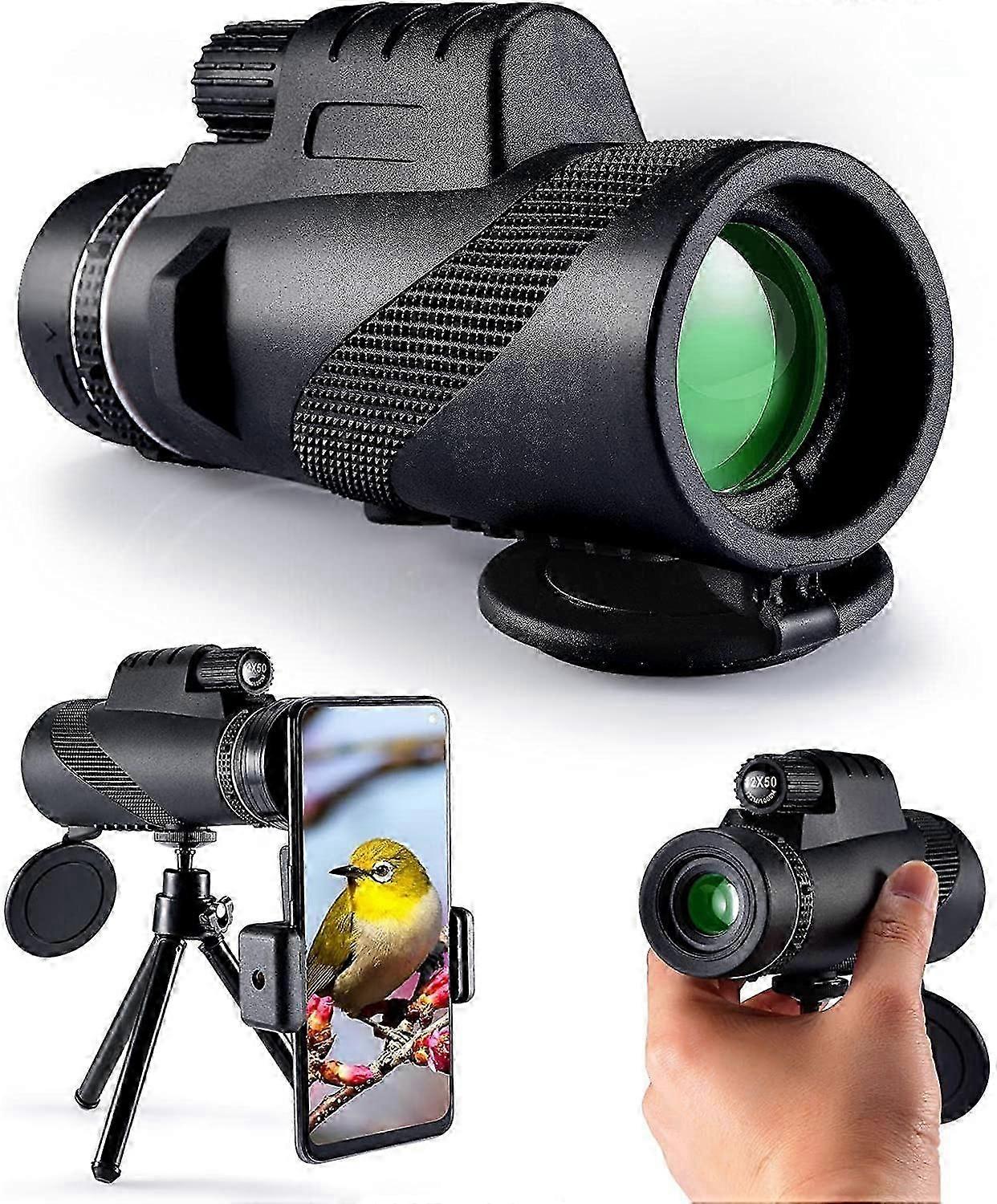 12x50 Monocular Telescope High Power with Smart Phone Adapter Tripod,BAK4 Prism FMC Lens,Monocular Telescope for Mobile Phone for Bird Watching Mounta