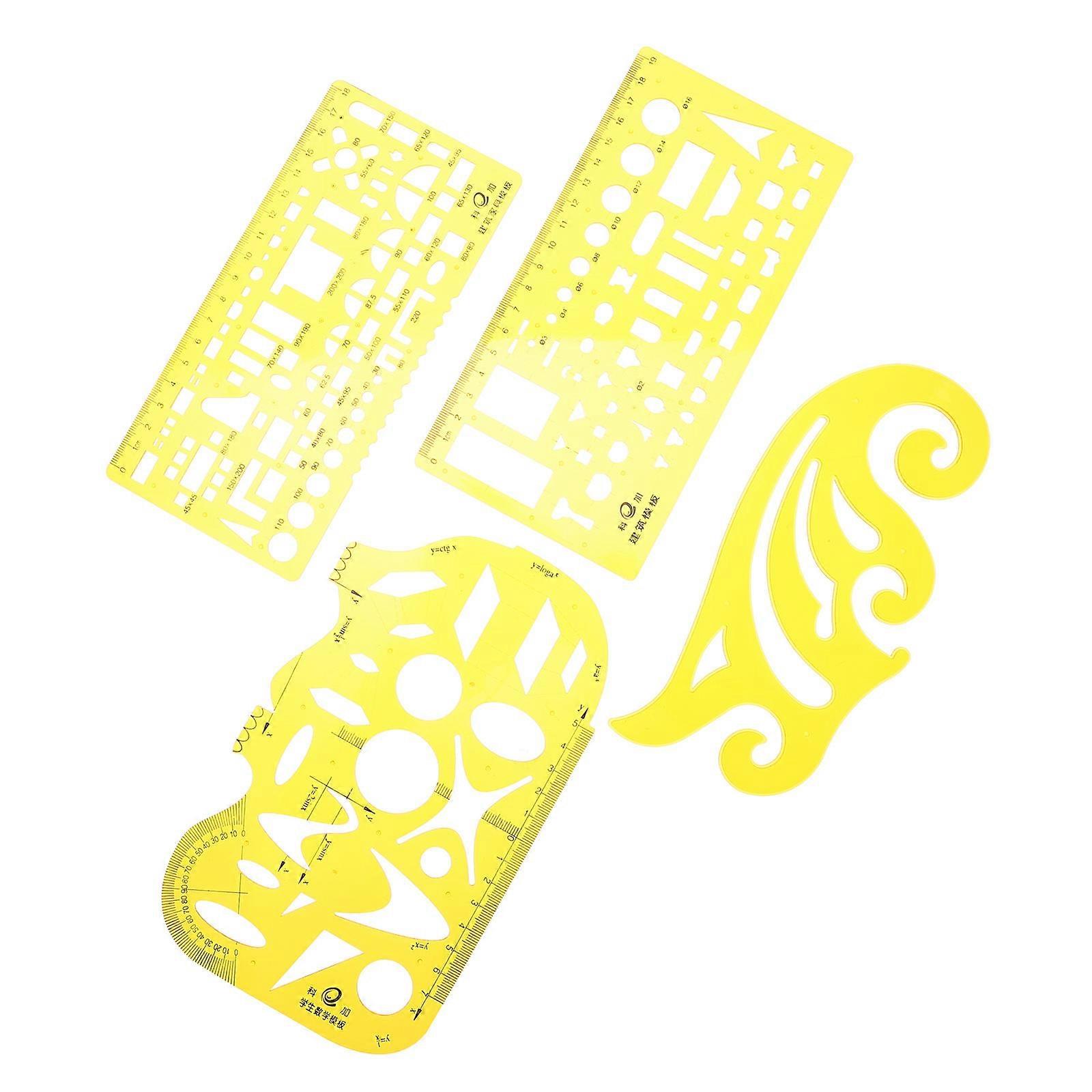 Orange Plastic Drawing Ruler for Geometric Patterns and Measurement 4 Pieces