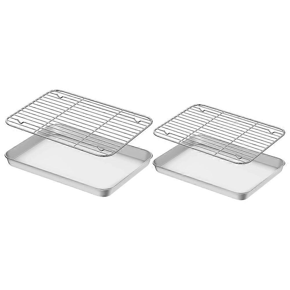 Stainless Steel Baking Sheet Set With Cooling Rack Ideal For Home Cooks Kitchen Use 23.50X17.50X2.50CM Non- Sets