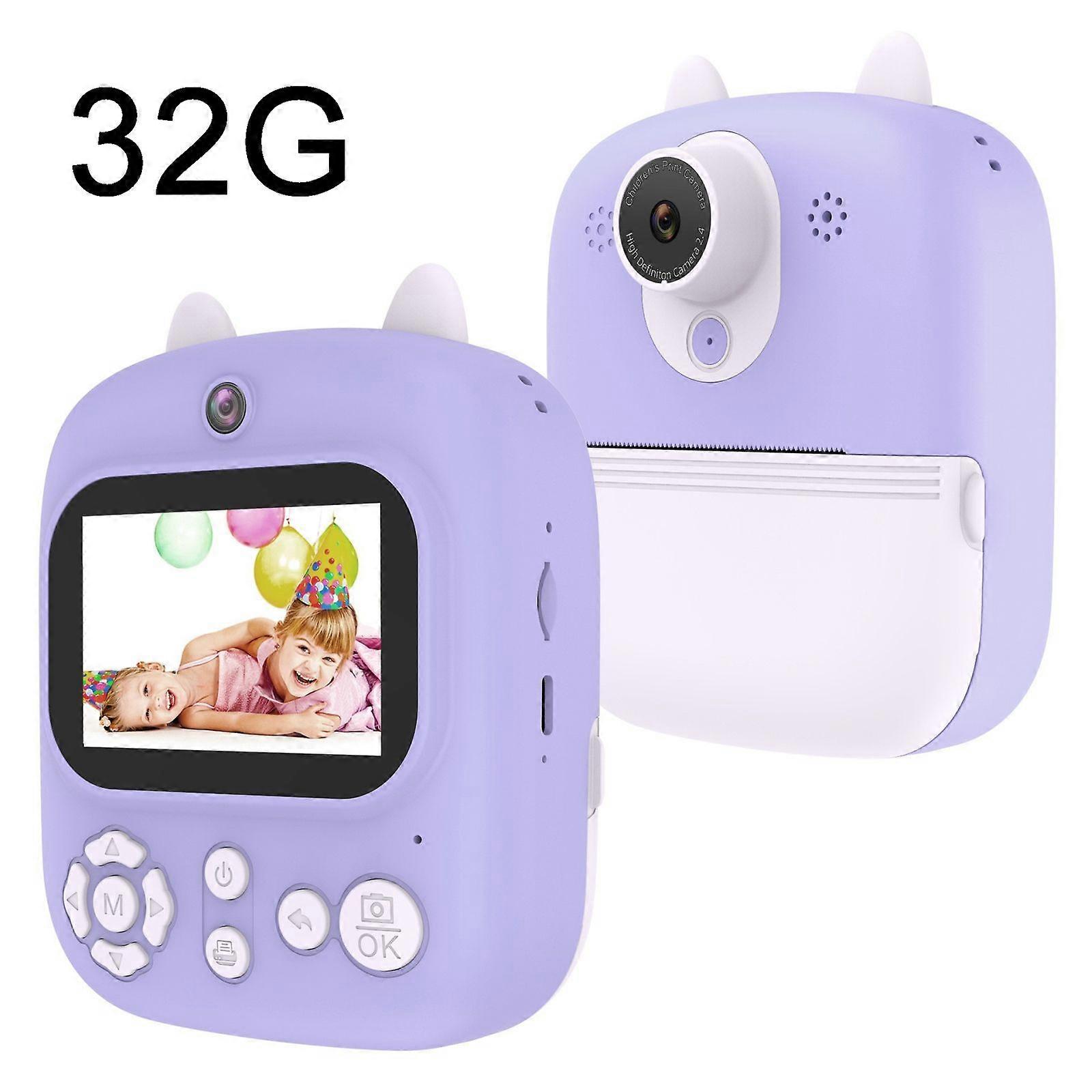 1200W Pixel Children Print Instant Camera, 32G+Card Reader Purple