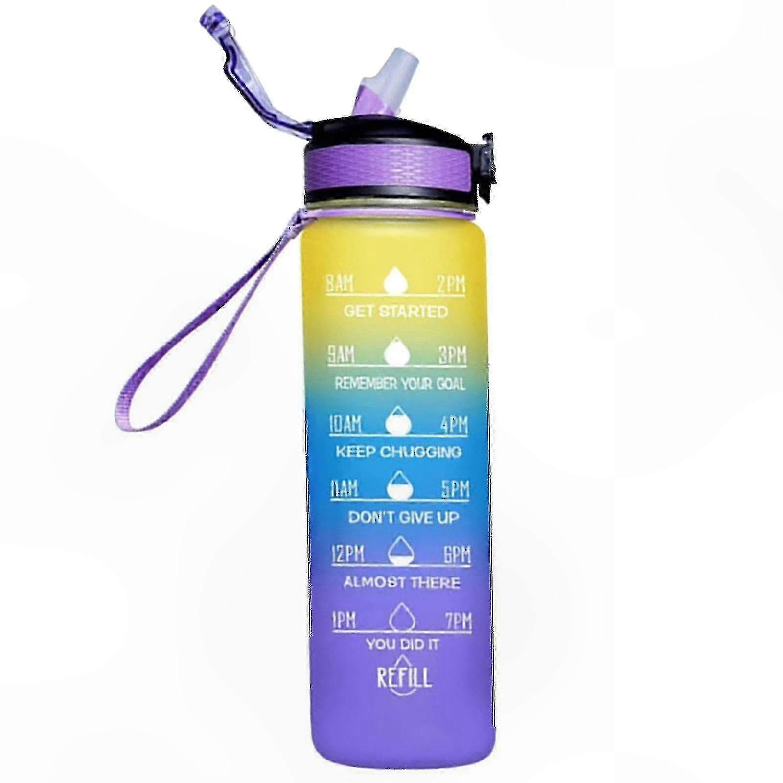 1000ml Gradient Color Fitness Water Bottle with Time Marker for Outdoor Sports and Motivation Frosted Mug Design