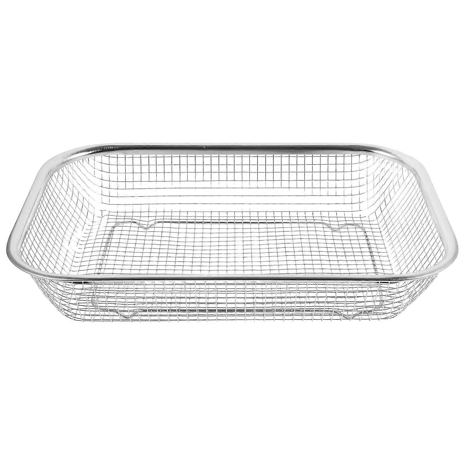 1PC Thickened Stainless Steel Drain Basket Sieve Fruit and Vegetable Basket Multi-Purpose Drain Basket for Home Kitchen (Size M, 30x22x6cm)