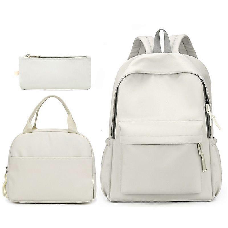 Leisure Three-piece Campus Backpack Lunch Bag Pencil Case Backpack Student Schoolbag White