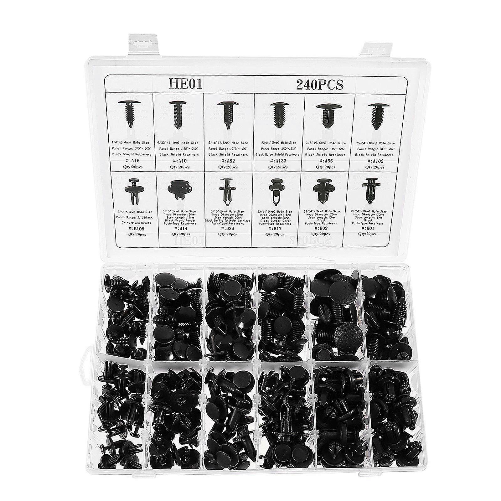 240pcs Durable Nylon Automotive Plastic Buckles & Fasteners for Door Trim Repair – Versatile Auto Screw Clamps with Storage Box, Replacement Parts