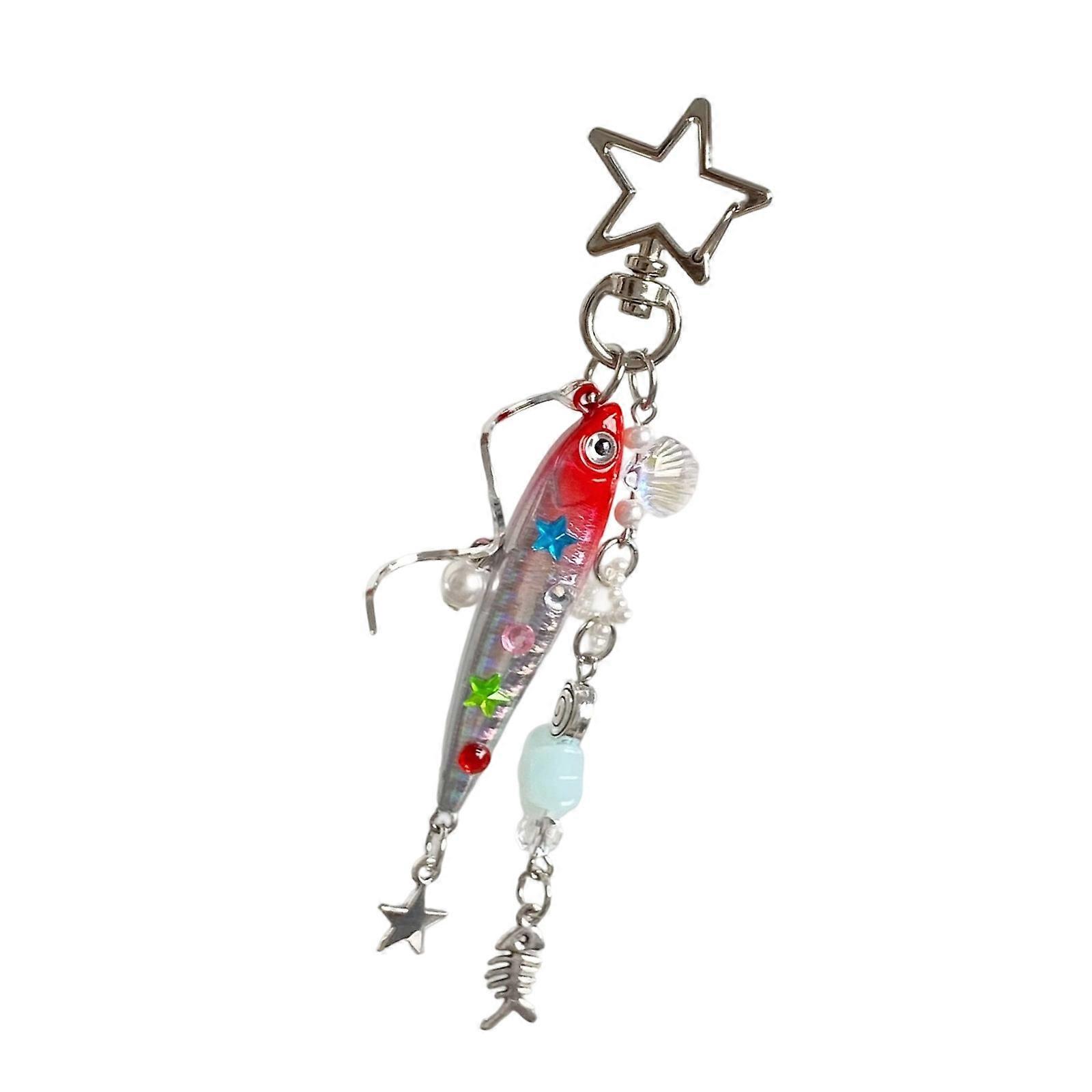 Lifelike Swimming Fish Pendant Keyring Charm Multi Segment Articulated Tail Movement Decoration for Bags and Keys  Red
