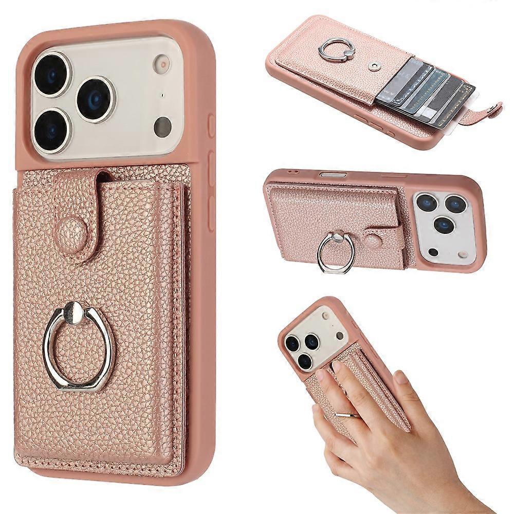 Compatible For iPhone 17 Pro Case with Ring Kickstand Drawing Type Card Slots Leather Back Cover