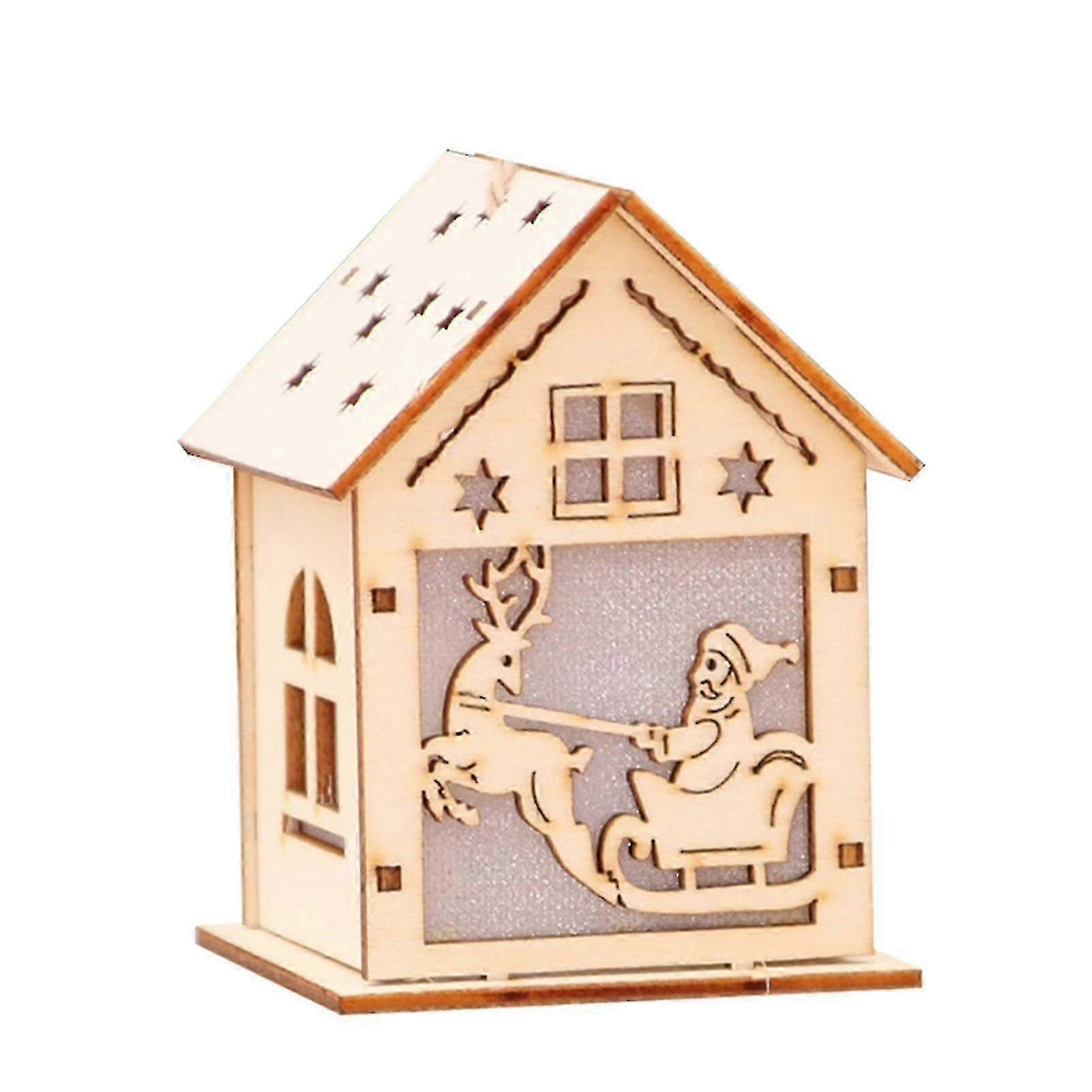 Christmas Luminous Wooden House Hanging Ornaments Flashing Christmas