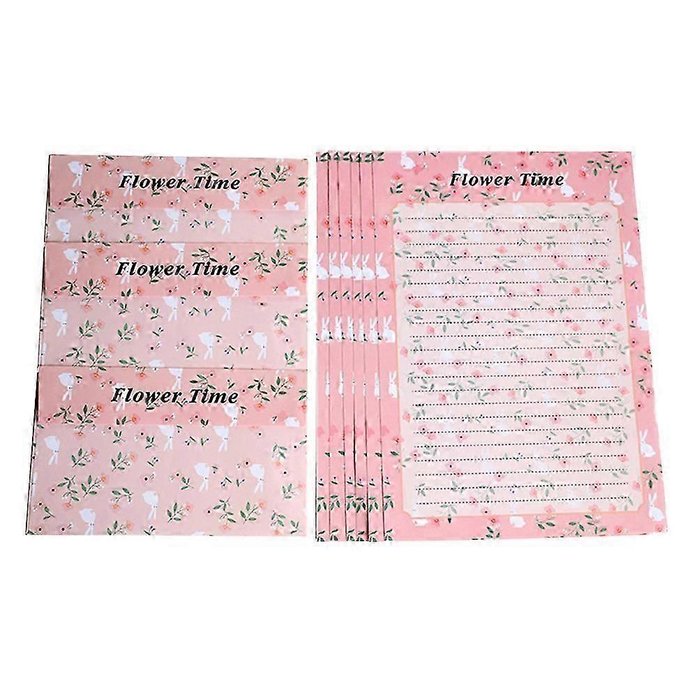طقم قرطاسية زهرية لطيف مع مظاريف أرنب وردي وورق رسائل ، 36 قطعة لأعياد الميلاد
