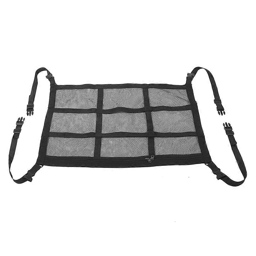 Large Capacity Black Car Ceiling Cargo Net Polyester Organizer for Car Use with Dual Zipper 35.4 x 23.6 Inches