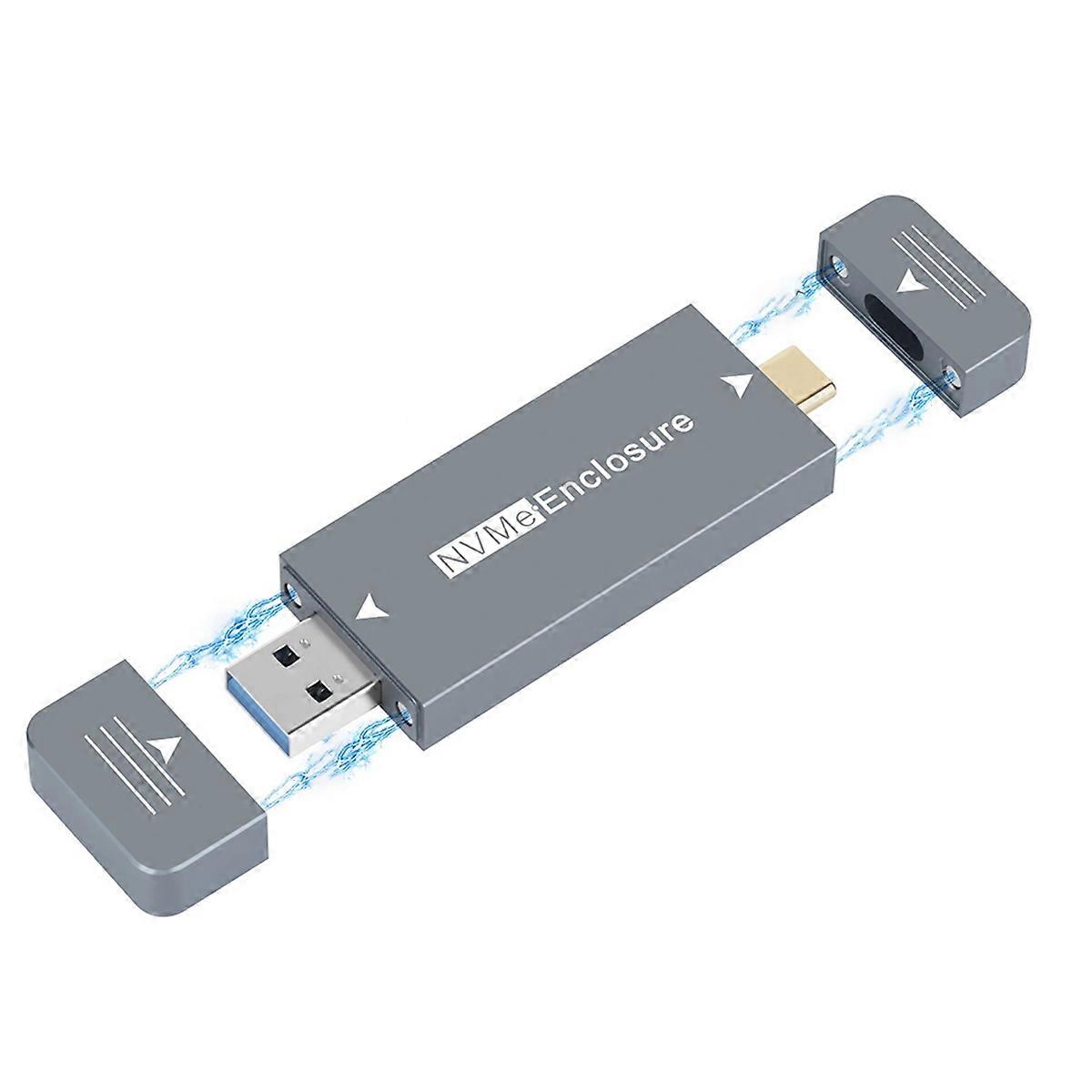 Direct-Attach M.2 NVMe Enclosure USB-A Plug USB 3.2 10Gbps in-Line 2230 SSD Case with Magnet Protective Case