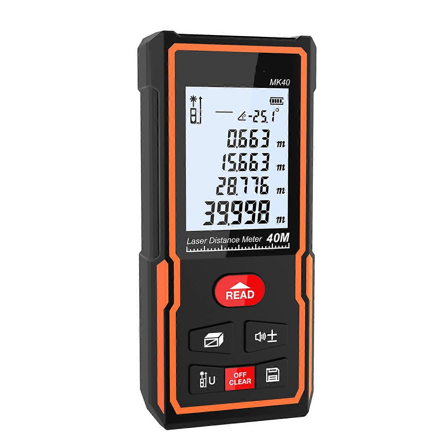 MK40 Laser Distance Meter 40m Range Portable Black LCD Display