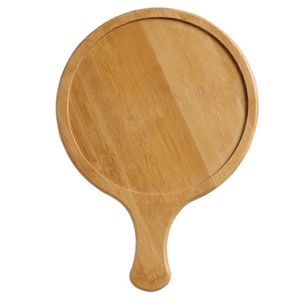 Bamboo Pizza Plate with Handle for Kitchen Use 9 Inch Round Tray Light Brown Composite Material