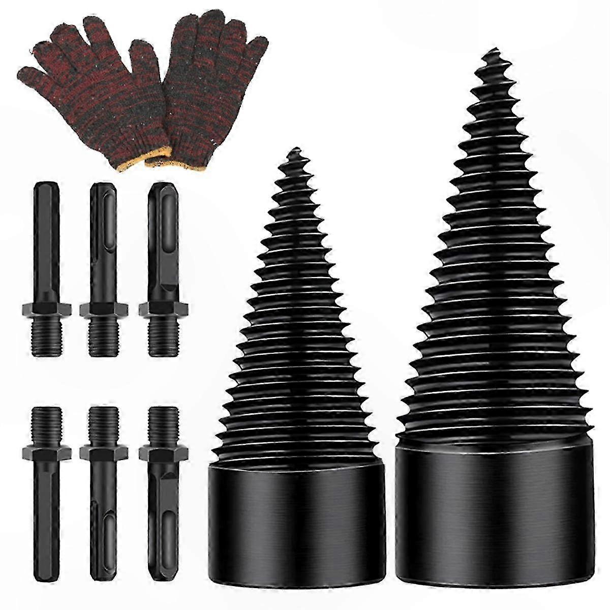 Heavy Duty Wood Splitting Drill Bit Set, 32MM & 42MM Removable Screw Cone for Firewood Log Splitting Tools