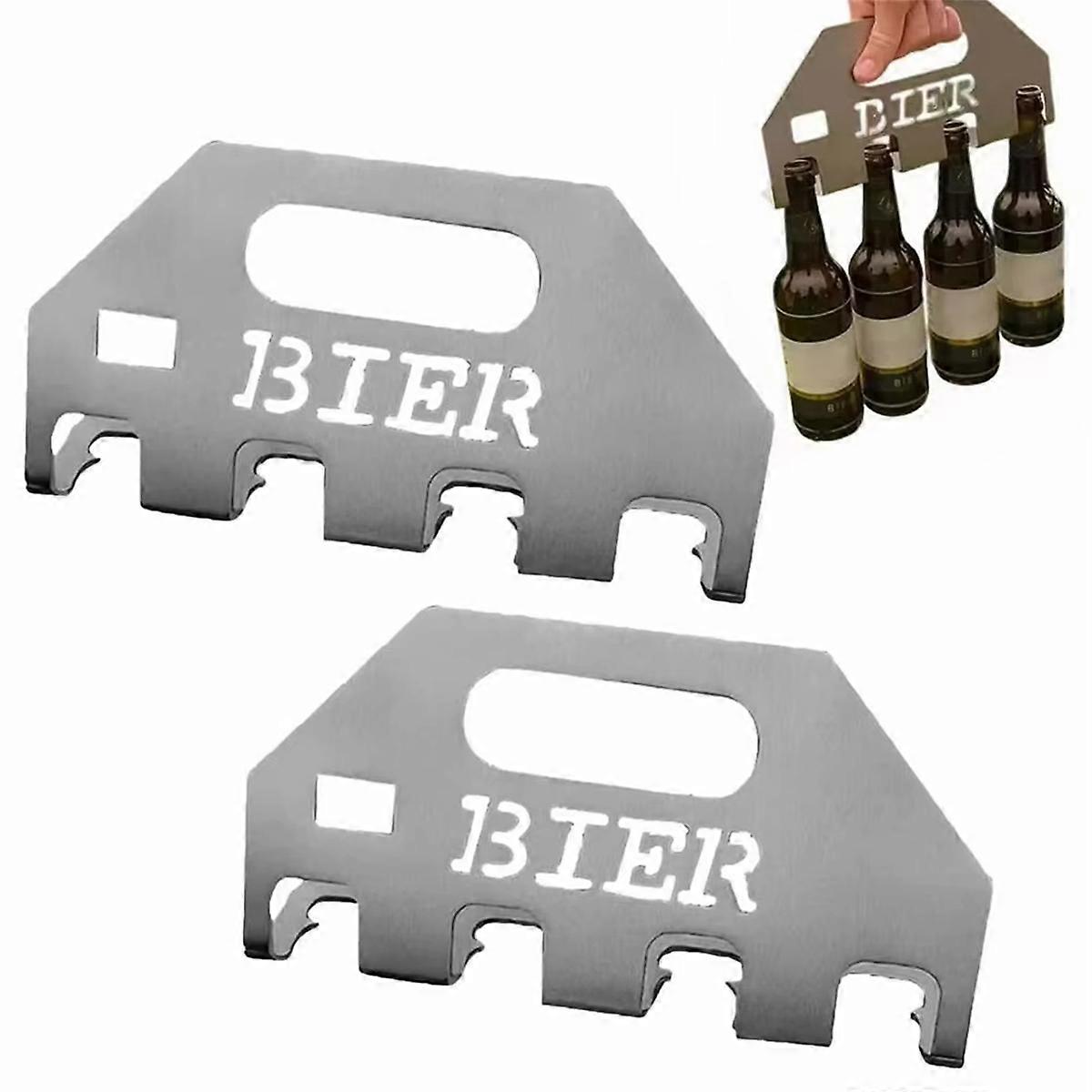 Quad Beer Bottle Opener and Beer Carrier Holder One-Push Open 4 Bottle with Carrying Handle for Camping 2PCS