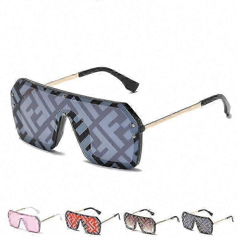 Óculos de sol com letra de armação grande com lente de marca d'água, óculos de moda unissex para todos os fósforos
