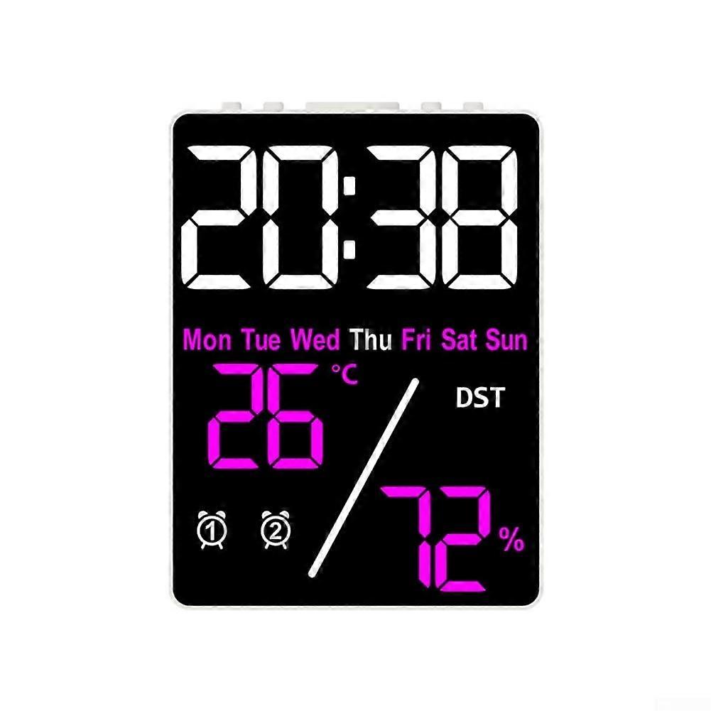 Electronic Clock With Day Of Week, Date, Temperature, Humidity, Daylight Saving Time, Red And White