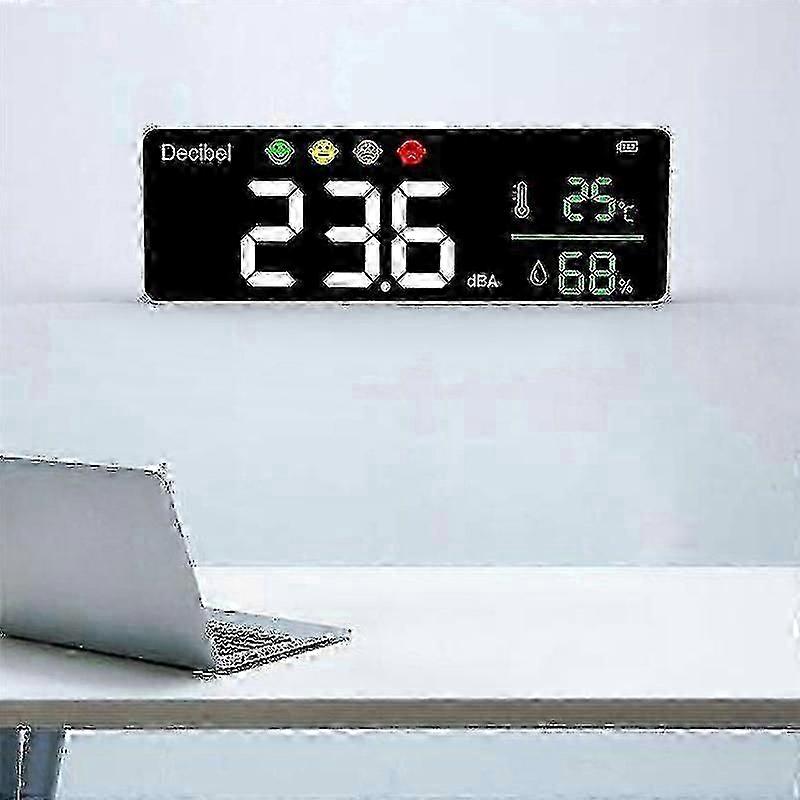Smart Decibel Sound Meter with Digital Display for Noise Detection, 30-130 dB Range, Temperature and Humidity Monitor Dm1306d
